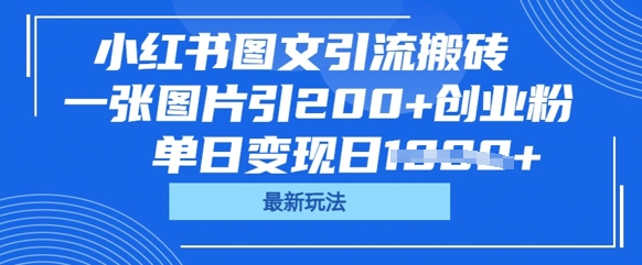小红书图文引流搬砖,一张图片引200+创业粉,单日变现日数张-极客副业站