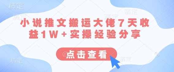 小说推文搬运大佬7天收益1W+实操经验分享-极客副业站