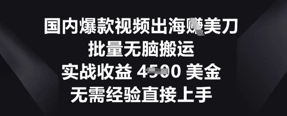 国内爆款视频出海挣美刀,批量无脑搬运,实战收益4.5k,无需经验直接上手-极客副业站