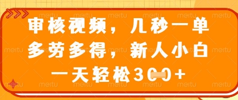 最新审核视频,几秒一单,多劳多得,新人小白一天轻松3张【揭秘】-极客副业站