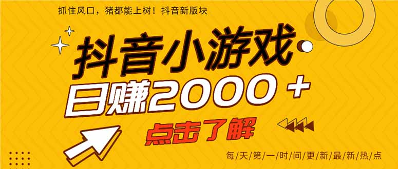 （14319期）抖音小游戏，最新风口项目，亲测单游戏2000+感兴趣点击了解。-极客副业站